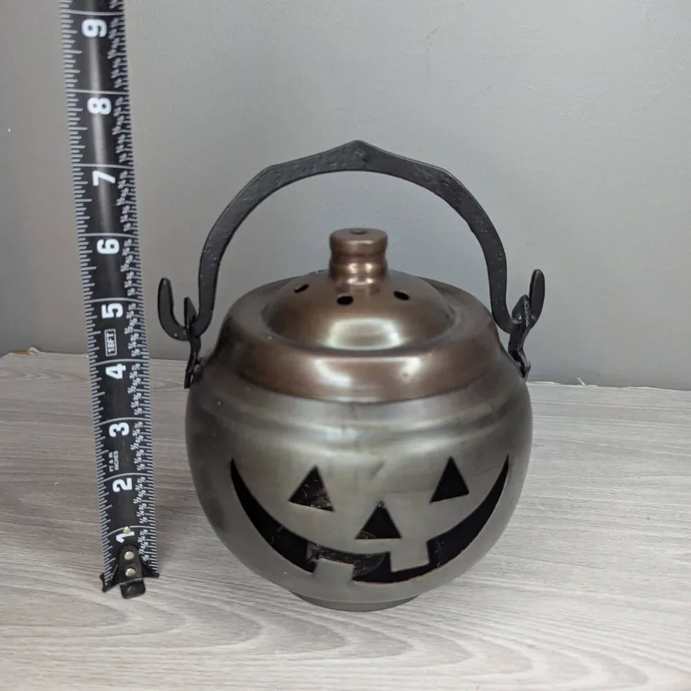 Smiling Metal Pumpkin Candle Holder Lantern w/Handle 8